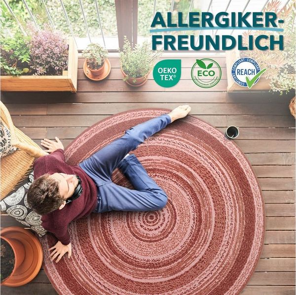 Kubus Outdoorteppich Leyla, In- & Outdoor geeignet, 100% Polypropylen, Balkon, Rund, Höhe: 7 mm, pflegeleicht, Terrasse