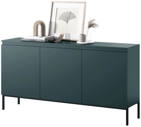 Selsey Bemmi Sideboard Kommode 3-türig, Dunkelgrün mit Metallbeinen, 150 cm