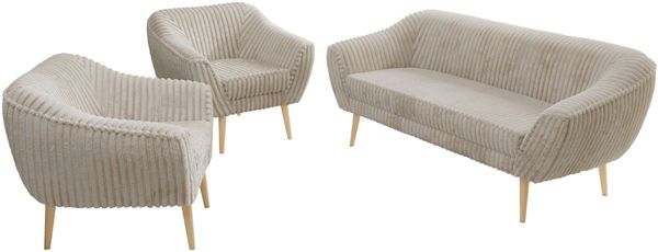 Wohnzimmerset PIRS 1-1-3, Skandinavisches 3-Sitzer Sofa mit Sesseln, Sofa mit Wellenfederung, Buche Füße, Skandinavisches Möbelset - Beige Cord Bild 8
