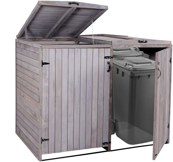 XL 2er-/4er-Mülltonnenverkleidung HWC-H74, Mülltonnenbox, erweiterbar 126x158x98cm Holz FSC® ~ anthrazit-grau