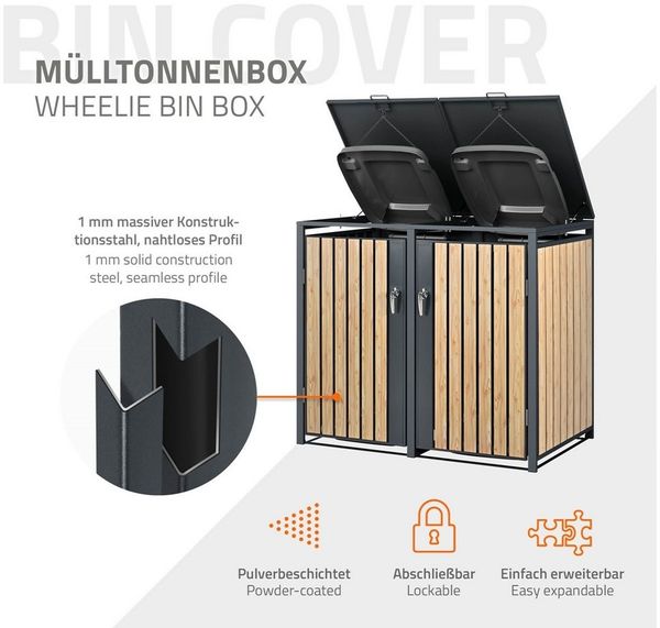 ML-DESIGN Mülltonnenbox Müllbox aus Stahl wetterfeste Mülltonnen Verkleidung Mülltonnengarage, Mülltonnencontainer mit Klappdeckel/Tür für 2 Tonne 120 oder 240 Liter