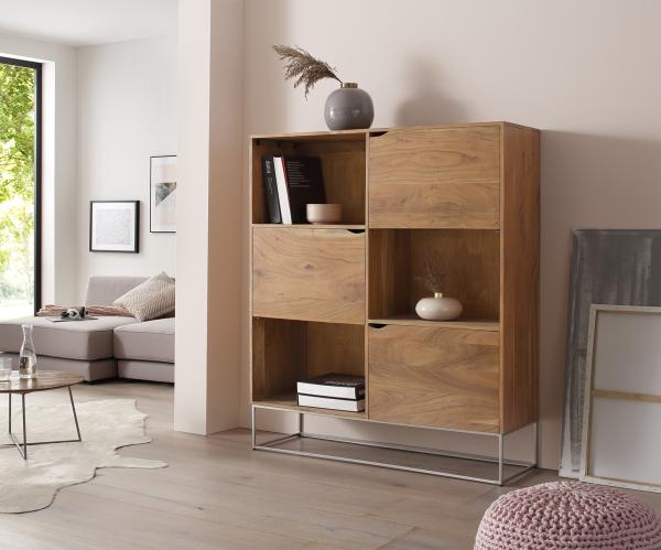 Highboard Loca 140x120 cm Akazie Natur 6 Fächer Massiv