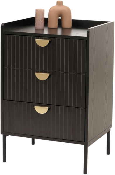 Kommode HWC-O39, Highboard Schrank, 3 Schubladen Melamin MDF 77x50x42cm ~ Holzoptik schwarz