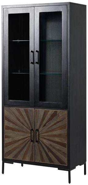 Vitrine Sheesham 90x45x200 schwarz lackiert SUN #102