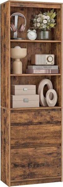 VASAGLE Bücherregal mit verstellbaren Regalböden, Sideboard, 3 Schubladen, platzsparend, braun