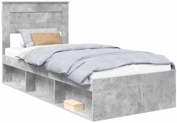 vidaXL Bettrahmen mit Kopfteil Beton 90 x 200 cm Massives Kiefernholz 3409810