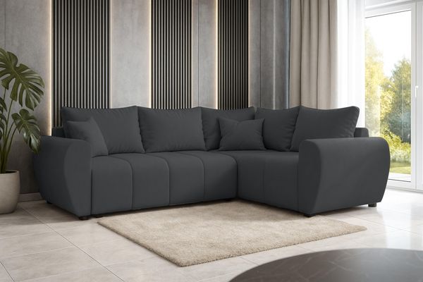 AX LIVING Malatya L Ecksofa mit Schlaffunktion Sofa Dunkelgrau 235cm R