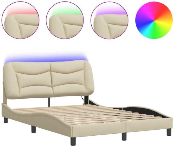 vidaXL Bettgestell mit LED ohne Matratze "Hvar" Creme 140x200 cm Stoff 3213709
