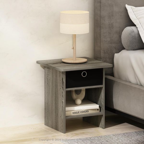 Furinno TIDUR Nachttisch, quadratischer Nachttisch mit abgerundeten Ecken und Aufbewahrungsbox, Endtisch, Beistelltisch mit Ablagefach, für Schlafzimmer, Wohnzimmer, French Oak