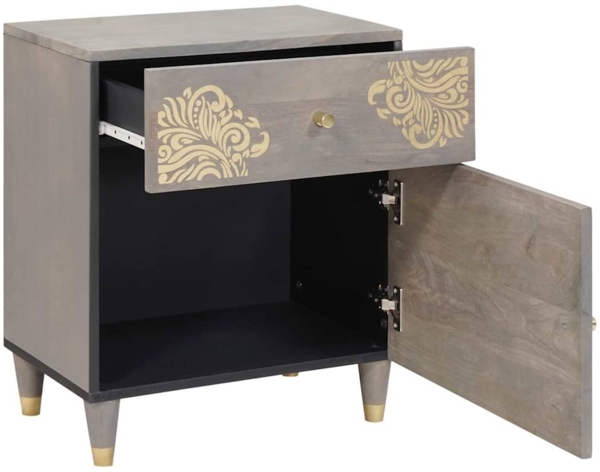 vidaXL Nachttisch mit Tür Grau 50 x 33 x 60 cm Massivholz Mango 4018780