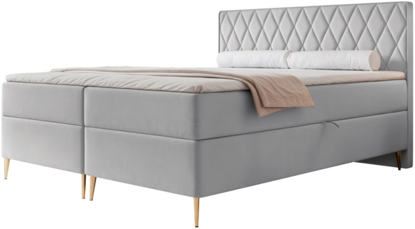 Selsey 'Caresso' Boxspringbett mit Bonellmatratze, Topper, Velours, taubengrau, 140x200 cm