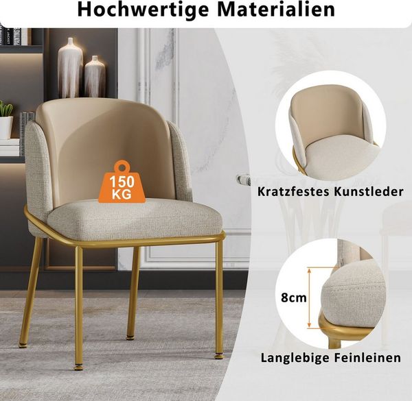 Furnishings Home Stuhl 2er Set Moderner Stuhl mit Schrä, Verstellbare Füße, Beige/Grau (2 St), Für Wohnzimmer, Offene Bürofläche, Esszimmer