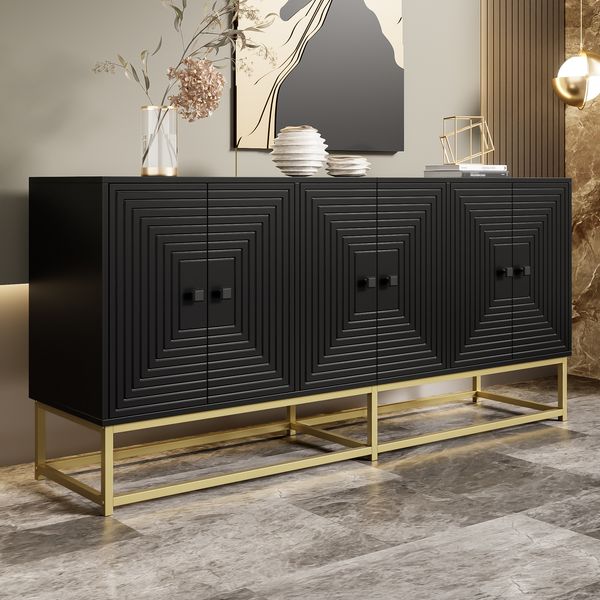 Sideboard Aufbewahrungsschrank, Spanplatte mit Relief-Front, 160x38x75,5 cm, Schwarz