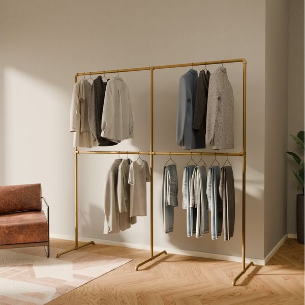 pamo. design Kleiderständer Kleiderständer LAS gold - freistehende Garderobe, kratzfeste & platzsparende Kleiderstange, stabil, einfache Montage