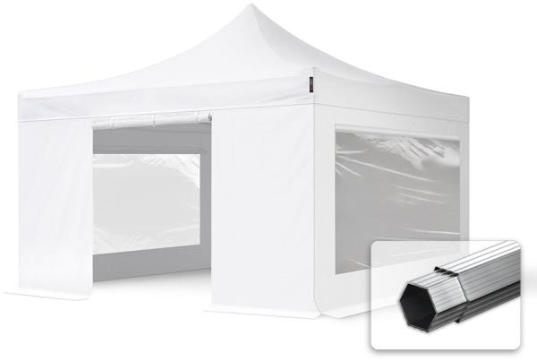 4x4 m Faltpavillon PROFESSIONAL Alu 40mm, Seitenteile mit Panoramafenstern, weiß