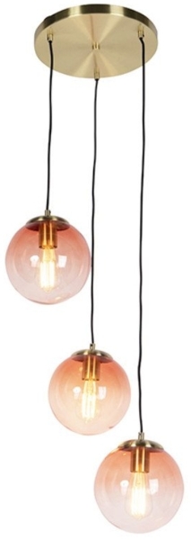 Qazqa Pendelleuchte Pallon, ohne Leuchtmittel, E27, Rosa, Art Deco, Glas, 3-flammig