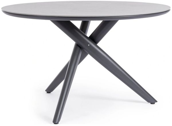 Gartenesstisch Nailas aus Aluminium und Stein, modern rund, anthrazit, für 4–6 Personen