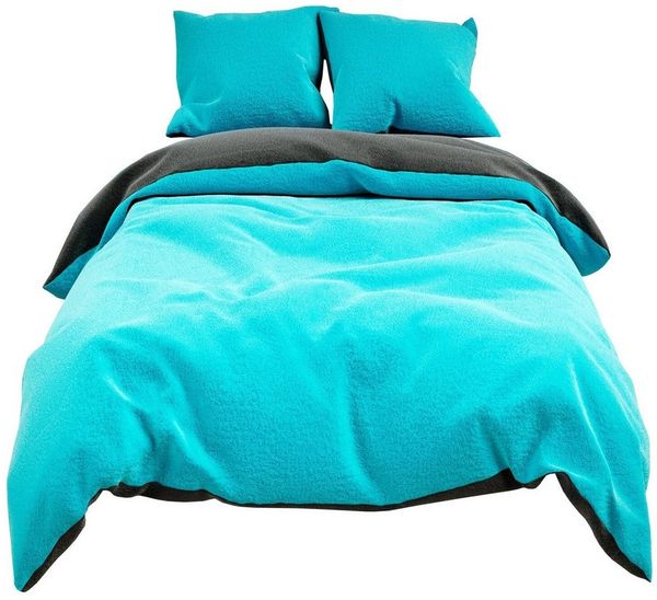 Visaggio Bettwäsche Winter Teddy Plüsch, Fleece, 3 teilig, Flauschig warmes Cashmere Touch, Einfarbig Wende