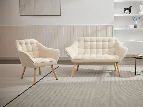 Vente-unique - CASERTA Sofa and armchair set Stoff Beige - B 73 cm x H 77 cm x L 127 cm82 cm