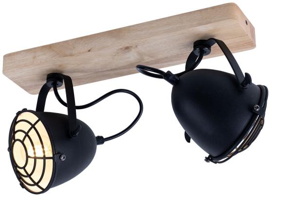 Deckenleuchte, Metall, Holz, Spots beweglich, Gitter, L 36cm