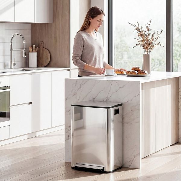HOMCOM Mülltrennsystem Treteimer mit Softclose-Deckel, 2 Fächer, Soft-Close, Fingerabdruckfrei
