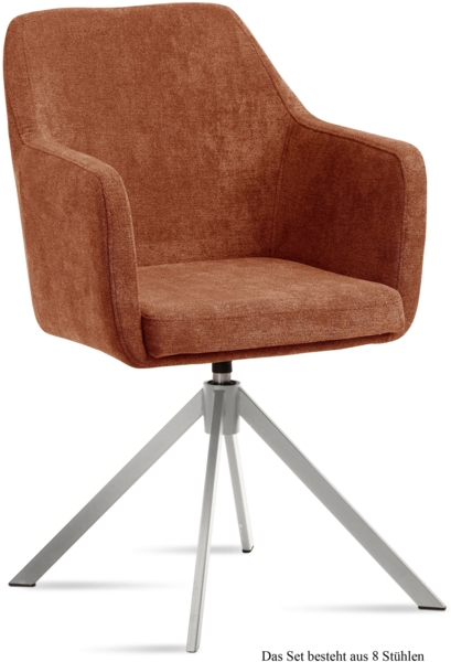 Armlehnstuhl drehbar (8er-Set) Duscha 57x87x60 Edelstahl/Cognac