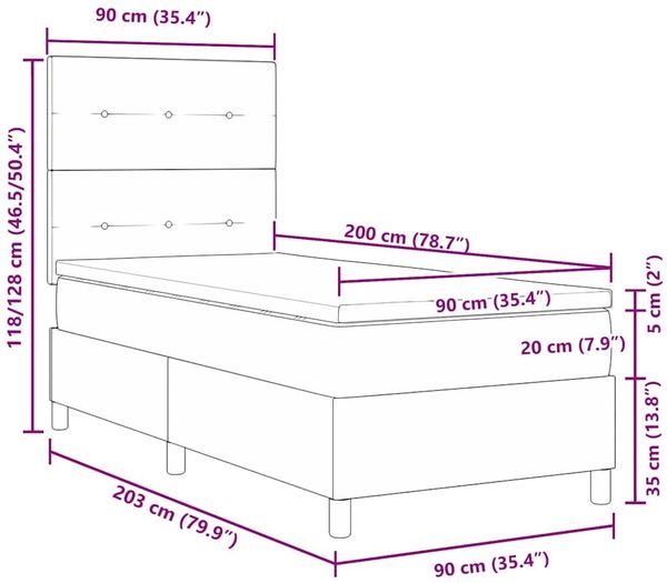 vidaXL Boxspringbett mit Matratze Dunkelbraun 90 x 200 cm Stoff 3339591 Bild 12