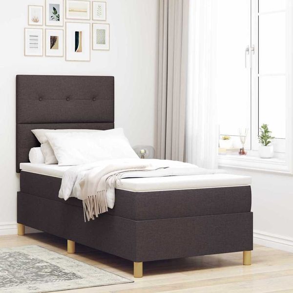 vidaXL Boxspringbett mit Matratze Dunkelbraun 90 x 200 cm Stoff 3339591