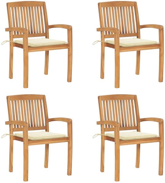 vidaXL Stapelbare Gartenstühle mit Kissen 4 Stk. Massivholz Teak 3073212