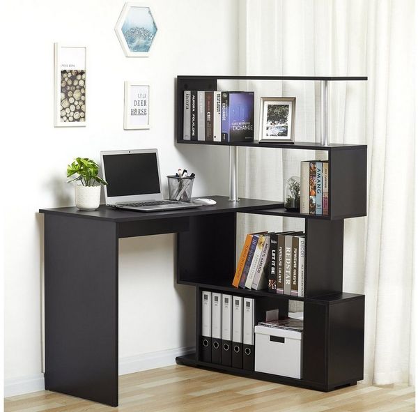 Mondeer Eckschreibtisch Schreibtisch, mit 360 Grad Drehbarem Bücherregal 157 x 45 x 130,5 cm