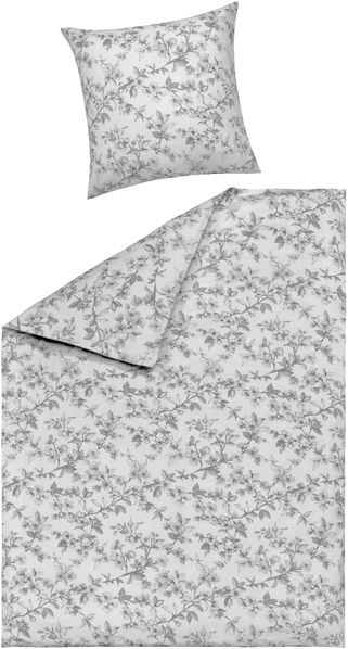 casa NOVA Bettwäsche MATILDA, 135 x 200 cm, Weiß, Grau, Baumwolle, Satin, 2 teilig, florales Muster, mit Reißverschluss