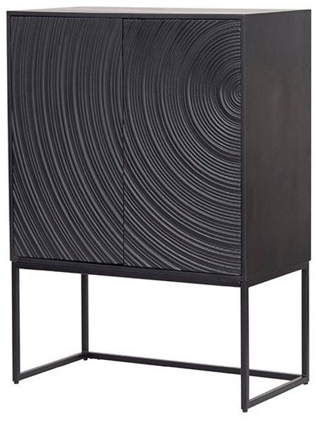 riess-ambiente Highboard ORBIT 120cm schwarz – Mangoholz, 3D-Front, Metall, Stauraum (Einzelartikel, 1 St), Massivholz-Hochschrank mit Designfront– ideal für moderne Wohnräume