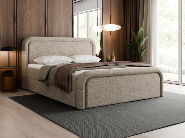 Compleo Boxspringbett Kontinentalbett mit Bonell-Federkern, rundes Kopfteil (Topper als Option, Stoff: PUENTE oder QUELLE), Designerbett, Japandi und Modern Schlafzimmer, Jugendzimmer