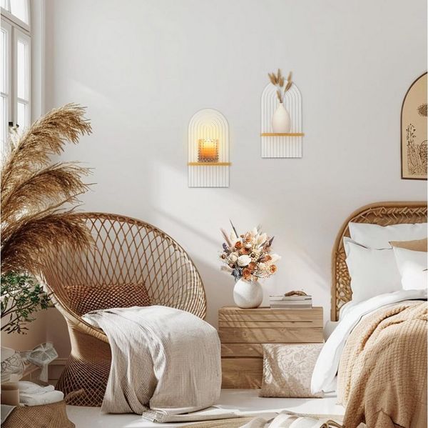 Holz Lichter Wandregal Schweberegal, Küchenregal, Pflanzenregal Boho Holz Wanddeko, 2-tlg, langlebig, stabiles Design, einfache Montage