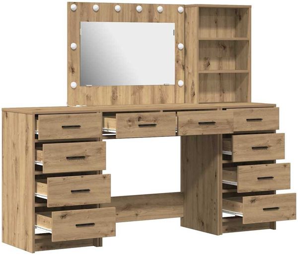 vidaXL Schminktisch mit Schubladen 3 pcs Artisan-Eiche Holzwerkstoff 3334217 Bild 8