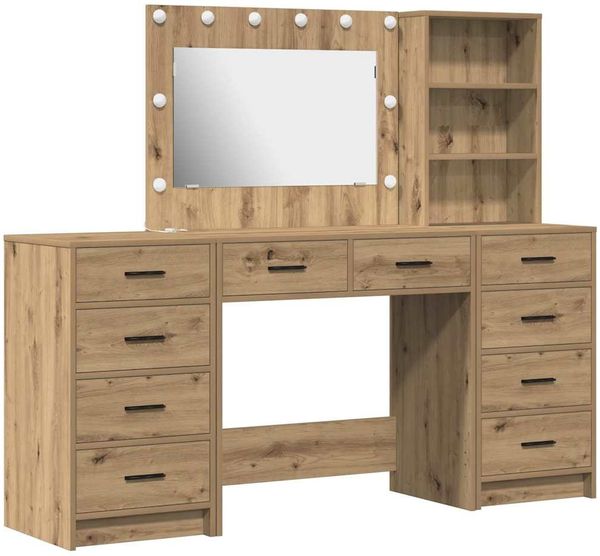 vidaXL Schminktisch mit Schubladen 3 pcs Artisan-Eiche Holzwerkstoff 3334217