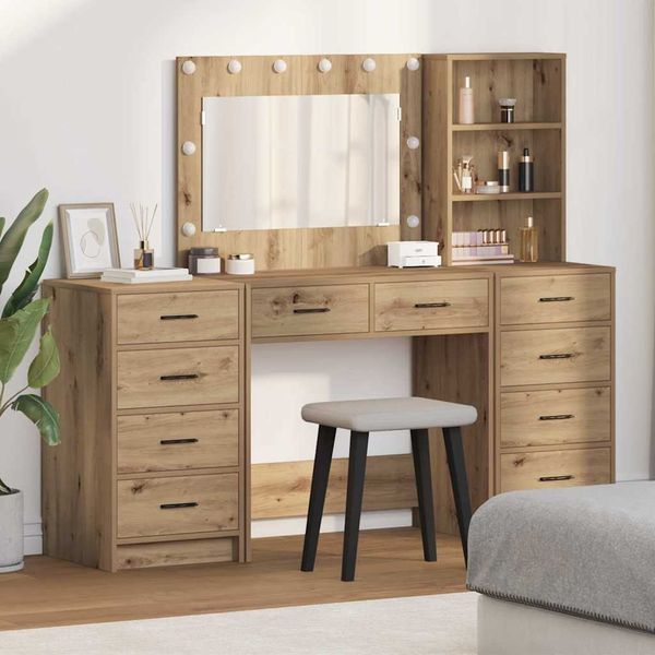 vidaXL Schminktisch mit Schubladen 3 pcs Artisan-Eiche Holzwerkstoff 3334217