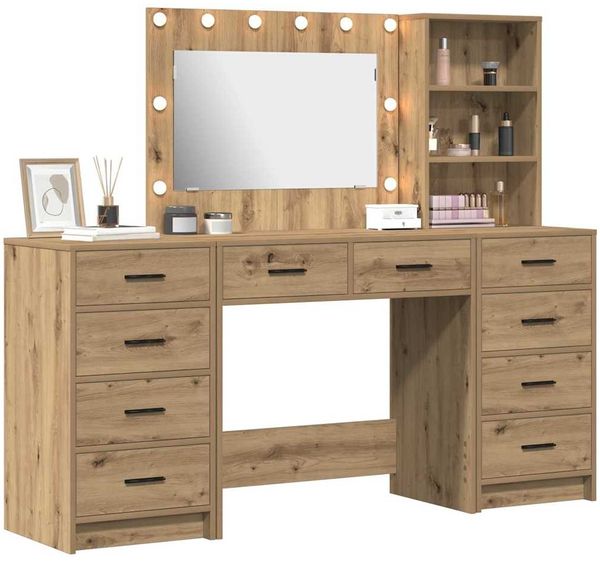 vidaXL Schminktisch mit Schubladen 3 pcs Artisan-Eiche Holzwerkstoff 3334217 Bild 3