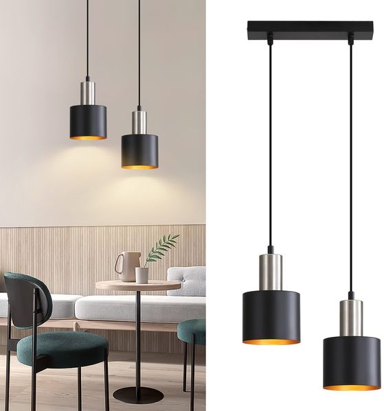 ZMH Pendelleuchte Esstisch E27 Hängelampe Vintage - Küchenlampe Hängend 2 Flammig Esszimmerlampe Schwarz Gold Hängeleuchte Kücheninsel Höhenverstellbar Industrielampe Ohne Leuchtmittel