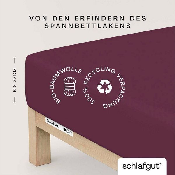 Schlafgut 'Casual' Spannbettlaken, für Matratzen bis 25 cm Höhe, 100% Bio-Baumwolle, Purple Deep, L 140x200 cm - 160x200 cm