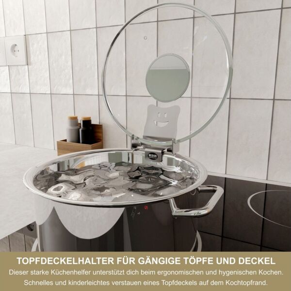 KDR Produktgestaltung Kochtopf Topfdeckelhalter Überkochschutz Deckel Halter Heber Ablage Kochlöffel, (1-tlg), 1x Halter
