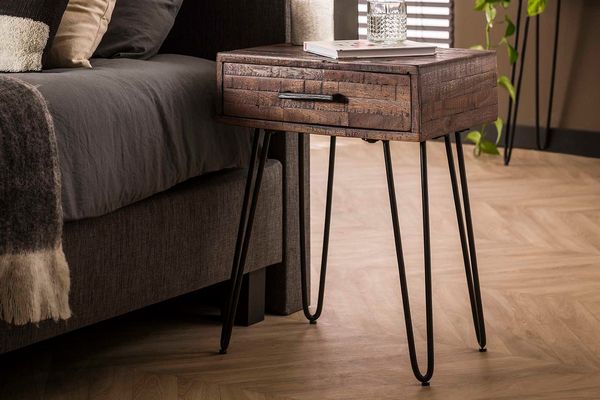 KAWOLA Nachttisch MESA Akazie grau 60 x 35 x 45 cm