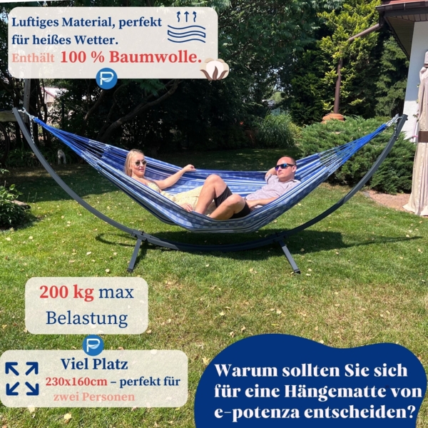 Potenza Pereira Hängematte mit Gestell – 220kg für 2 Personen I 100% Baumwolle Hängematte - 230x160, 200kg I Zebra Bild 2