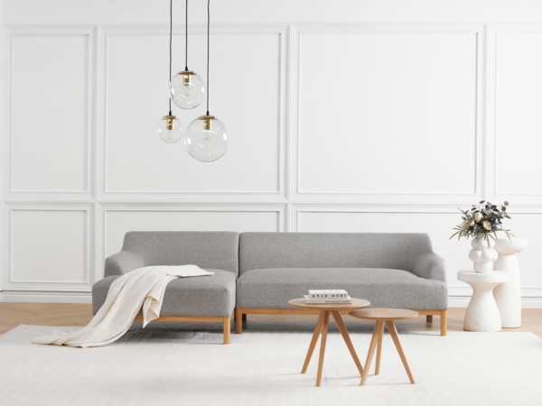 beliani 'SOSJO' Ecksofa, Stoff hellgrau, Linksseitig, 251 x 132 x 74 cm