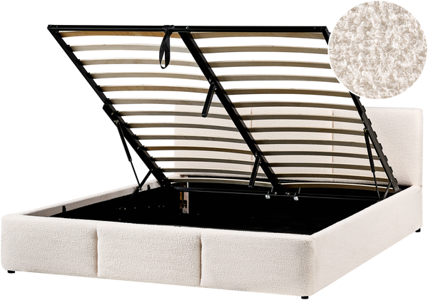 Bett mit Stauraum Bouclé BOUSSE 160 x 200 cm Cremeweiß