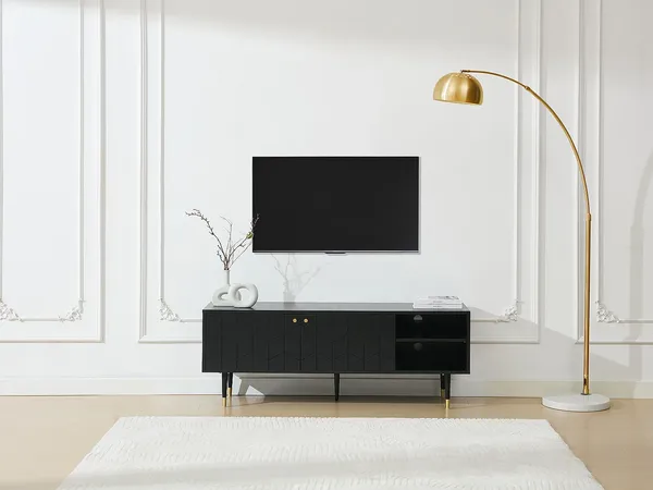 Vente-unique - PARIOMA TV unit Holz, Platte SchwarzGold - B 40 cm x H 55 cm x L 150 cm