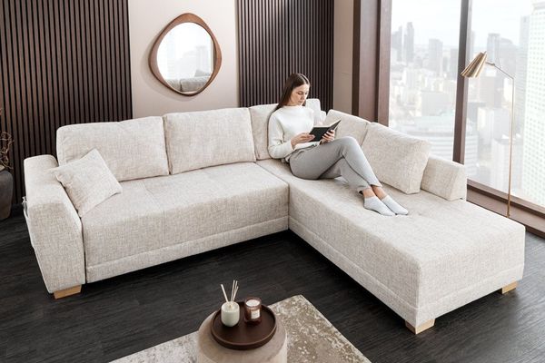 riess-ambiente Ecksofa NORWAY 250cm beige - Chenille, Rundumbezug, mit Stauraum, inkl. Kissen, Einzelartikel 1 Teile, Modernes Ecksofa - ideal für Wohn- und Esszimmer und große Apartments