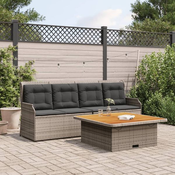 vidaXL 3-tlg. Garten-Sofagarnitur mit Kissen Grau Poly Rattan 3262588