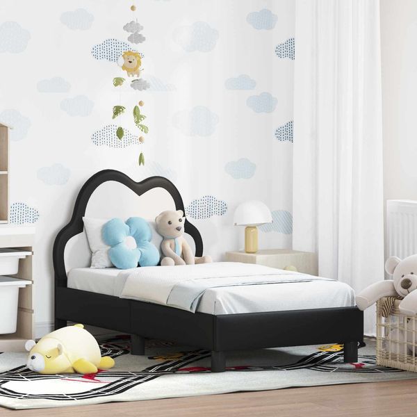 vidaXL Kinderbettgestell mit Kopfteil Schwarz 70 x 140 cm PU 42011172