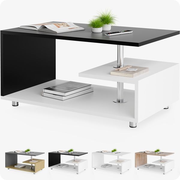 CASARIA® Couchtisch Orlando 95x55x50cm Weiß Schwarz Holz Wohnzimmertisch